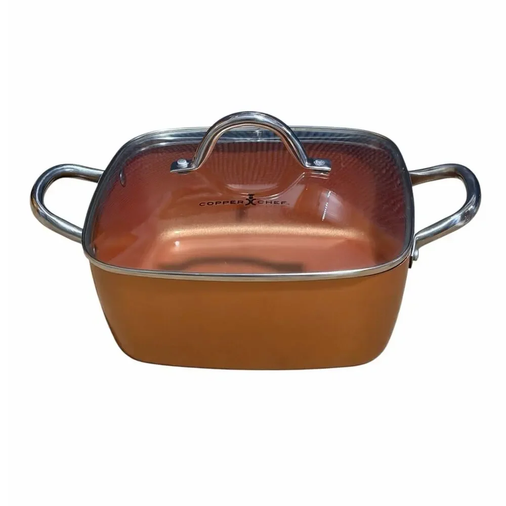 Copper Chef 9.5 Square Pot Lid Fry Basket Burger Press  Silicone Trivet Nonstick